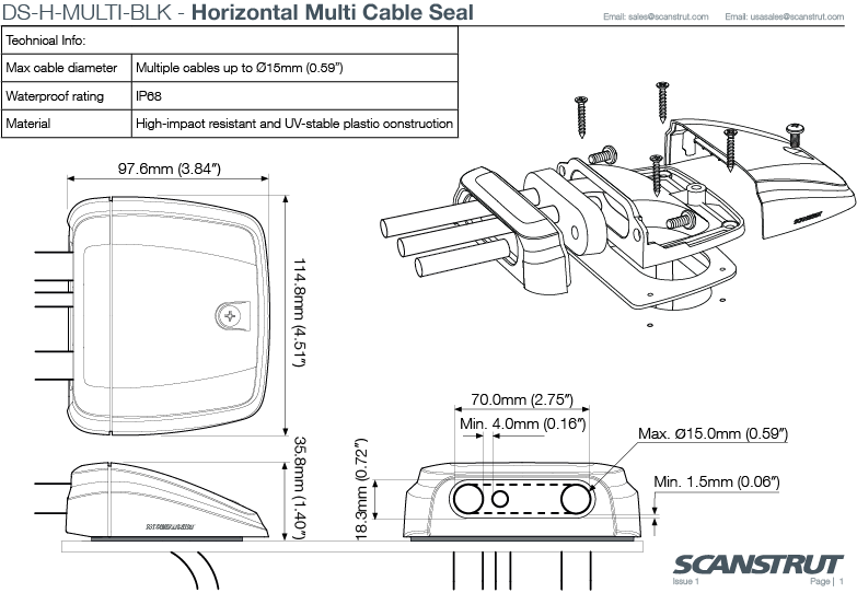 scanstrut Οριζόντιος Στυπιοθλίπτης Καλωδίων Πολλαπλών Εισόδων
